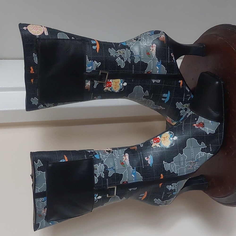 Sharif Barcelona Mid-Calf Boots European Map Square Toe Womens Size 8M